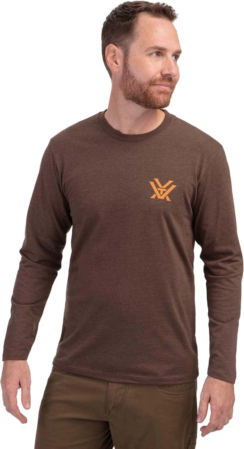 image:imageVortex Mens Diamond Crest Long Sleeve TShirtsBrown Heather