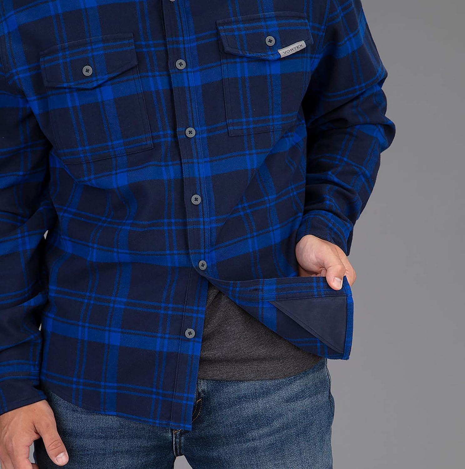 image:imageVortex Mens Timber Rush Flannel Shirts Mechanical Stretch Moisture Wicking Underarm GussetBlue Jay