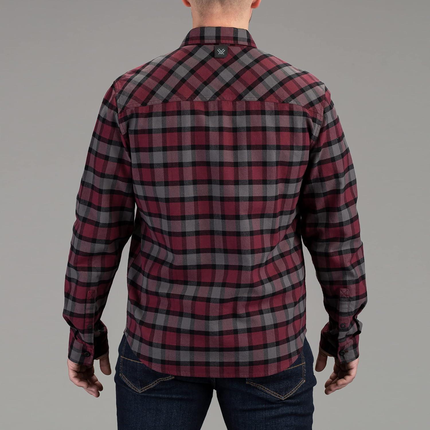 image:imageVortex Mens Timber Rush Flannel Shirts Mechanical Stretch Moisture Wicking Underarm GussetBurgundy