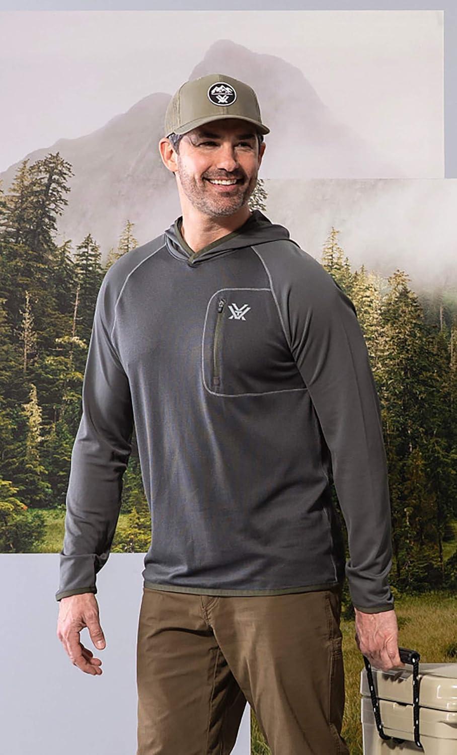 image:imageVortex Mens Weekend Rucker Hooded Long Sleeve Shirts Moisture Wicking UPF Sun Protection Stain Release TechnologyCharcoal