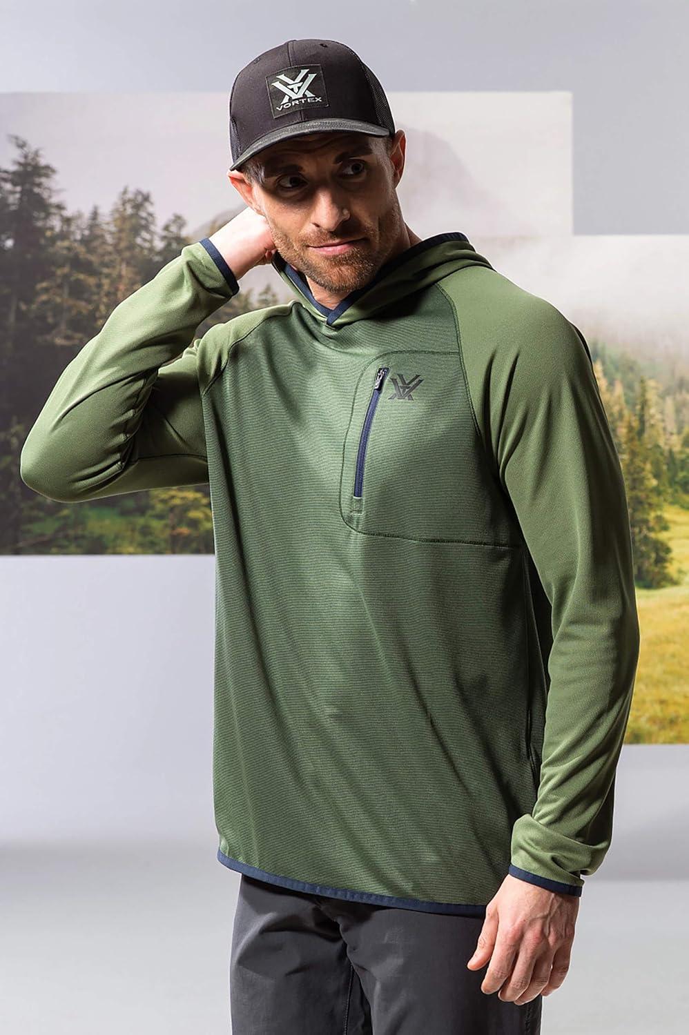 image:imageVortex Mens Weekend Rucker Hooded Long Sleeve Shirts Moisture Wicking UPF Sun Protection Stain Release TechnologyGreen