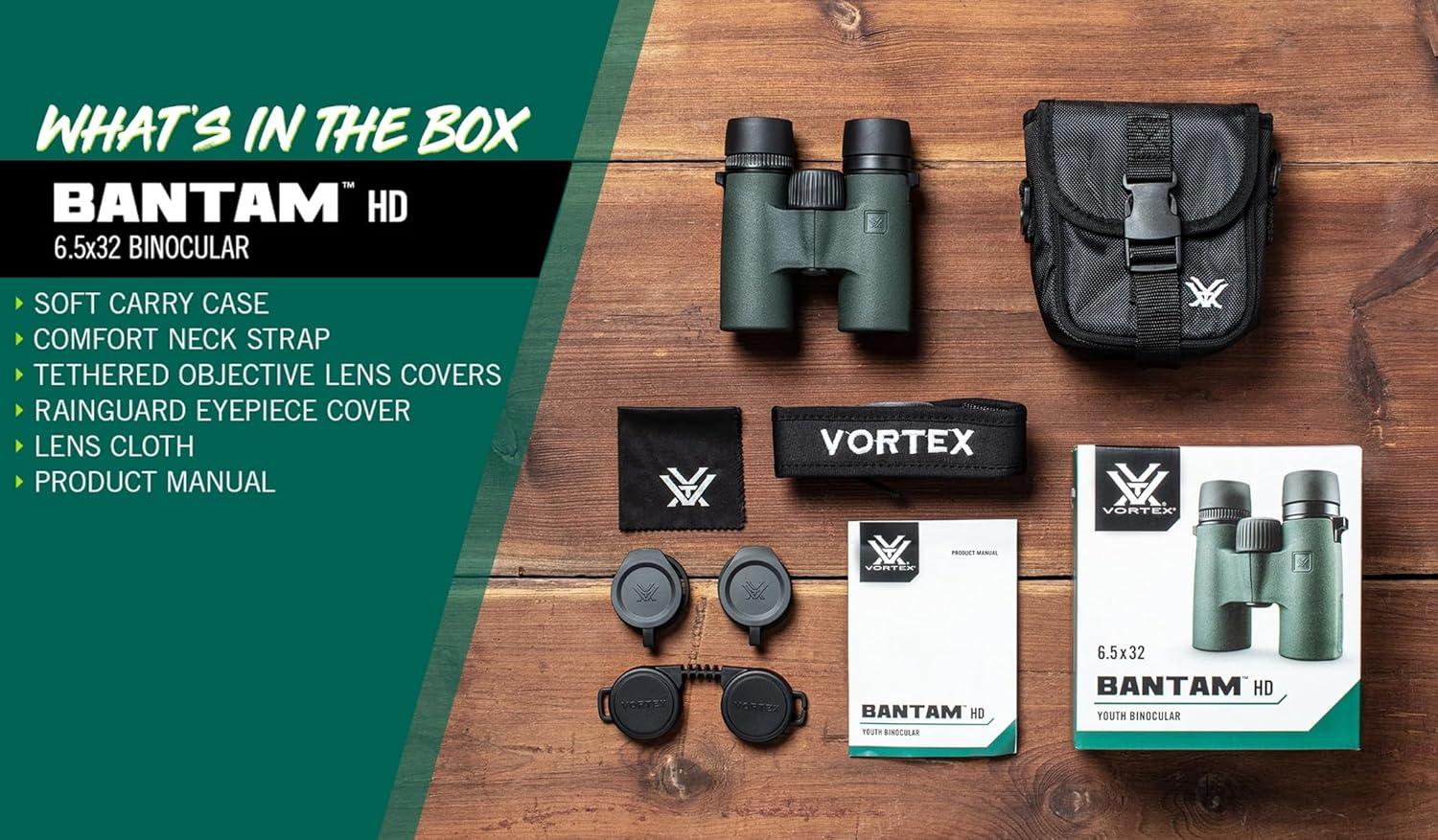 image:imageVortex Optics Bantam HD 65x32 Youth Binoculars HD Optical System XR Lens Coatings Rubber Armor Tripod Adaptable Waterproof Fogproof Shockproof Unlimited Unconditional Warranty