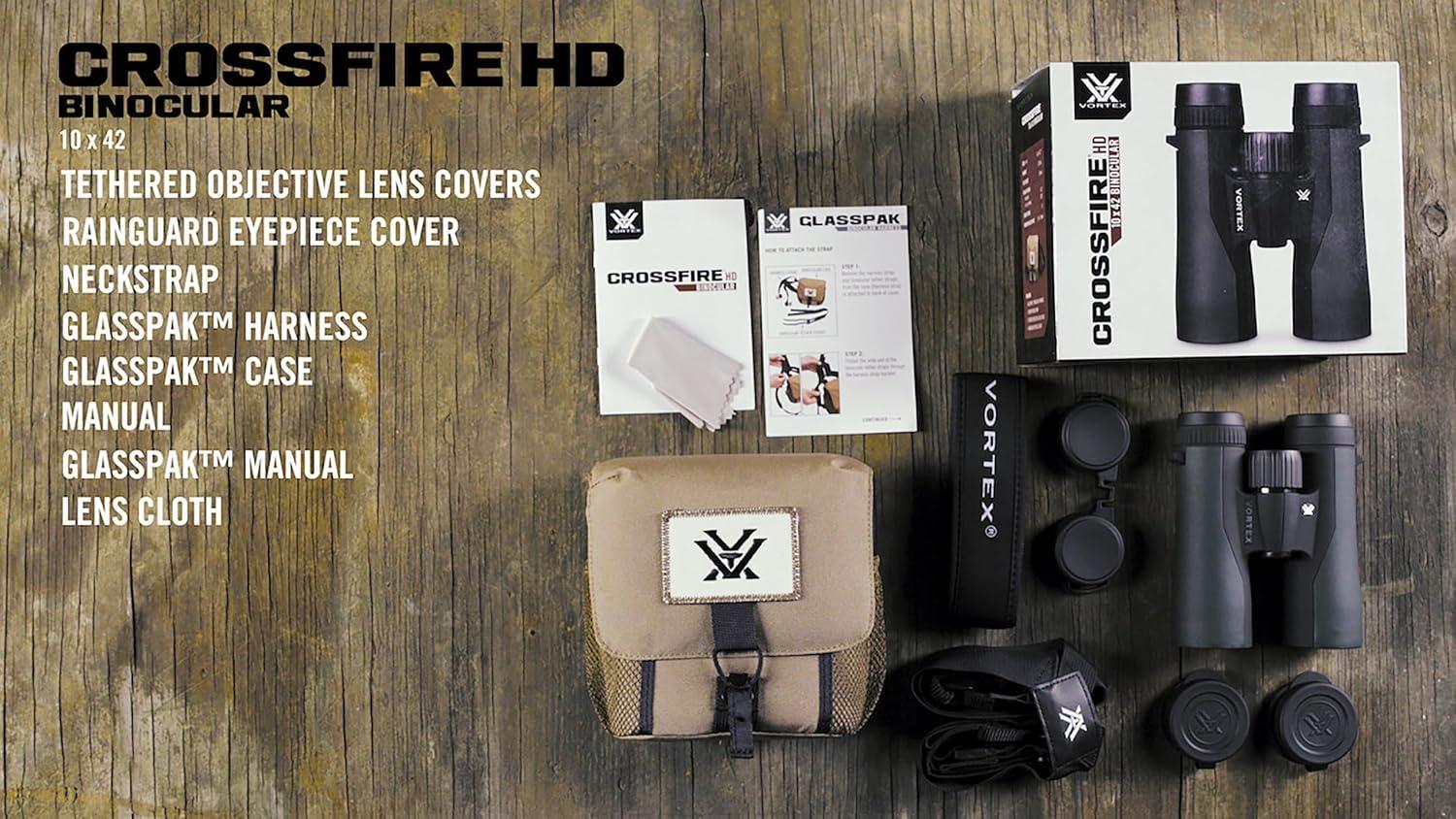 image:imageVortex Optics Crossfire HD 10x42 Binoculars HD Optical System Tripod Adaptable Rubber Armor Waterproof Fogproof Shockproof Included GlassPak Unlimited Unconditional Warranty10x42