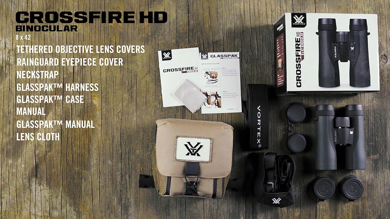 image:imageVortex Optics Crossfire HD 10x42 Binoculars HD Optical System Tripod Adaptable Rubber Armor Waterproof Fogproof Shockproof Included GlassPak Unlimited Unconditional Warranty8x42
