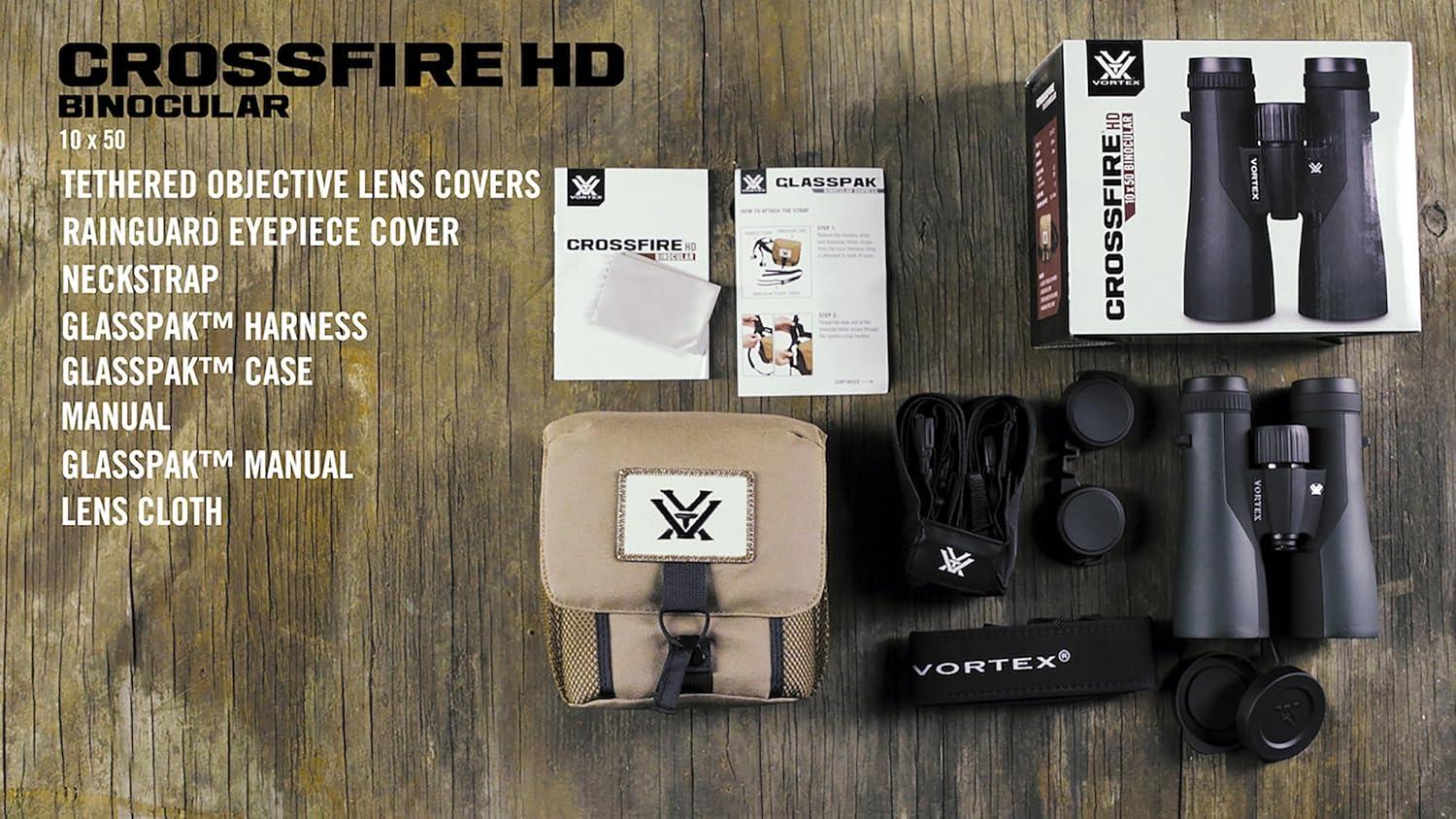 image:imageVortex Optics Crossfire HD 10x42 Binoculars HD Optical System Tripod Adaptable Rubber Armor Waterproof Fogproof Shockproof Included GlassPak Unlimited Unconditional Warranty10x50