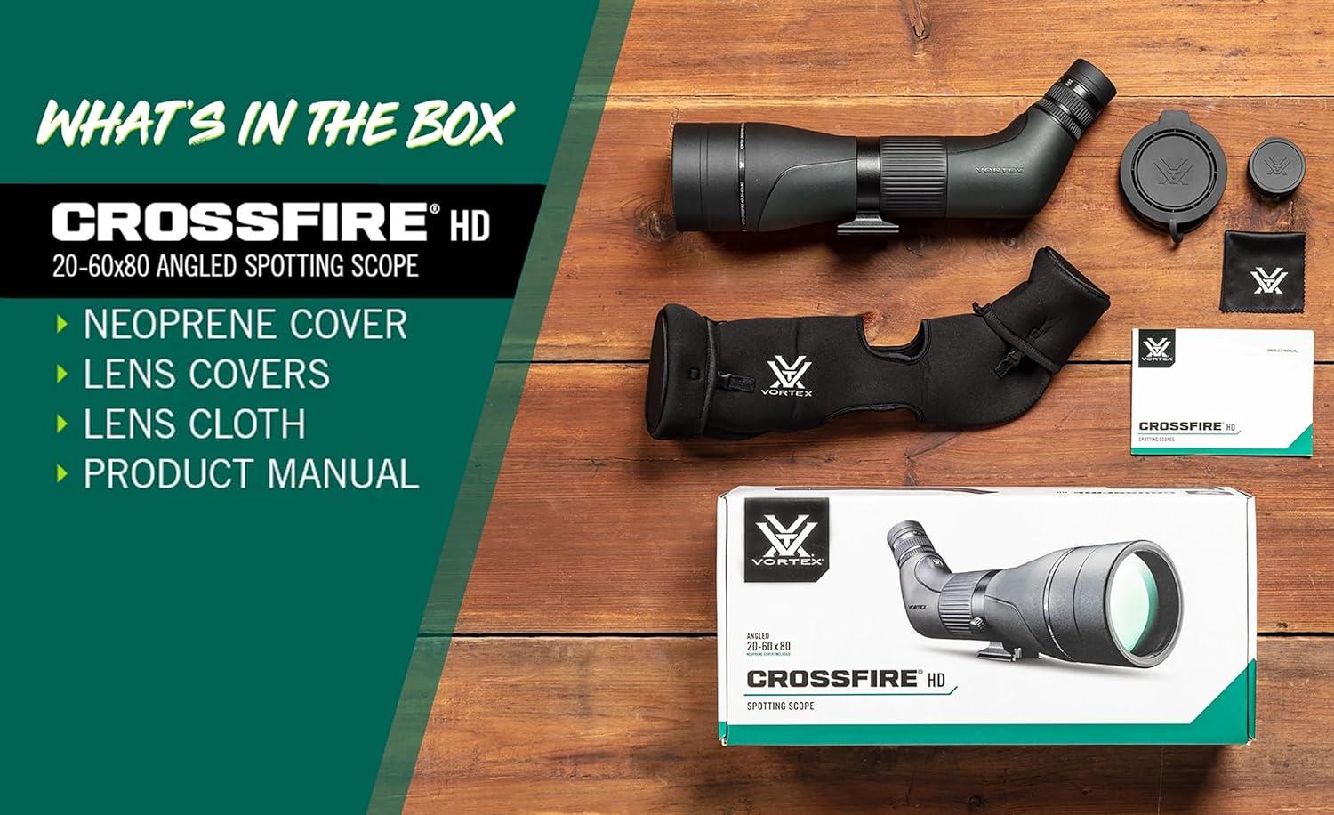 image:imageVortex Optics Crossfire HD Spotting Scopes HD Optical System Wide Field of View Helical Focus Tripod Adaptable Rubber Armor Waterproof Fogproof Shockproof Unlimited Unconditional Warranty2060x80 Angled