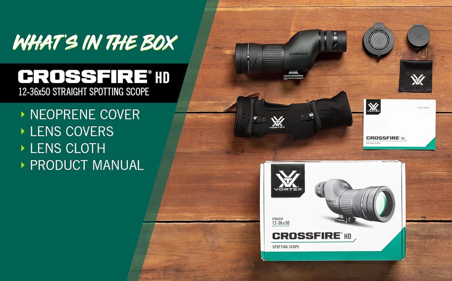 image:imageVortex Optics Crossfire HD Spotting Scopes HD Optical System Wide Field of View Helical Focus Tripod Adaptable Rubber Armor Waterproof Fogproof Shockproof Unlimited Unconditional Warranty1236x50 Straight