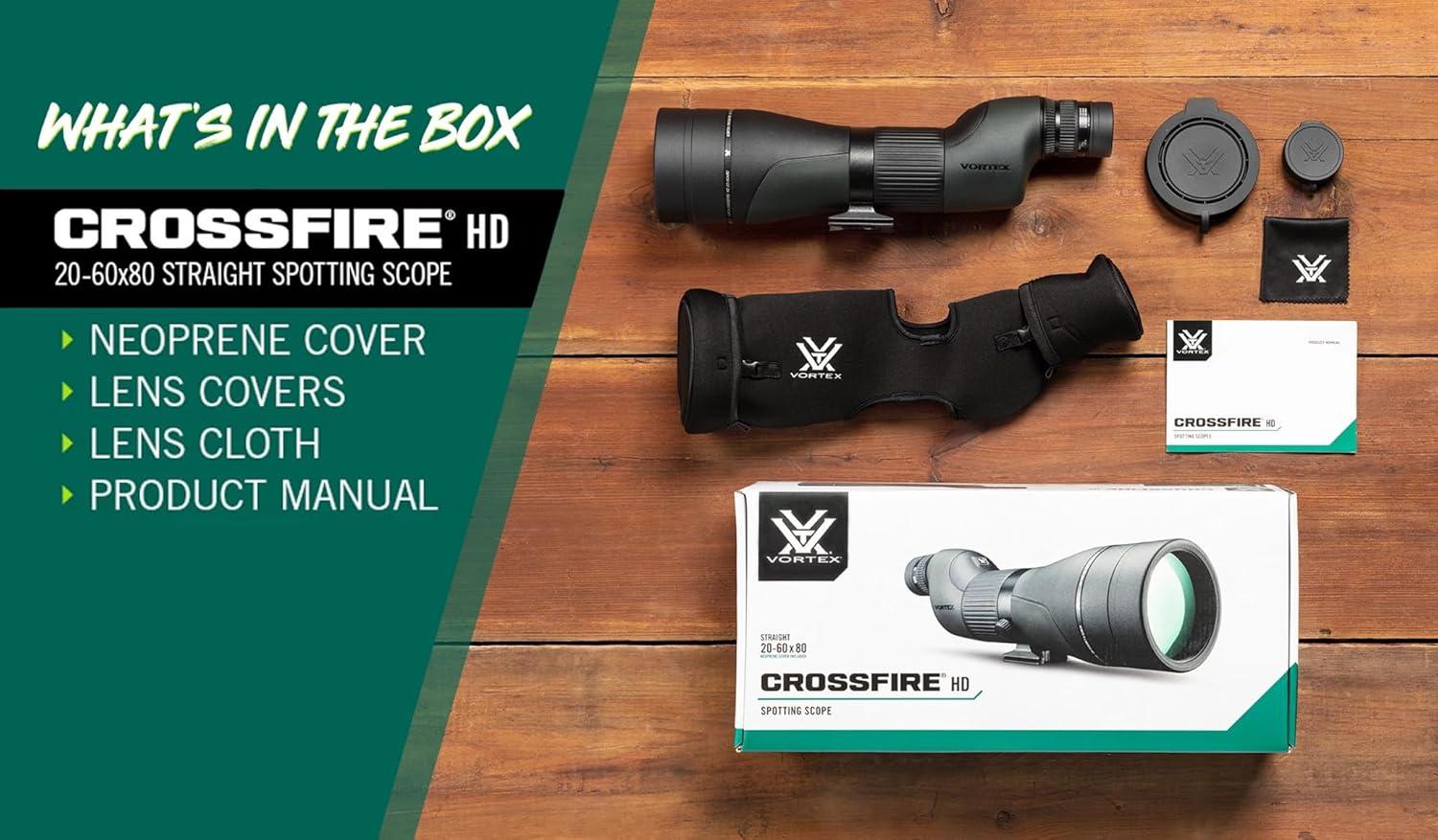 image:imageVortex Optics Crossfire HD Spotting Scopes HD Optical System Wide Field of View Helical Focus Tripod Adaptable Rubber Armor Waterproof Fogproof Shockproof Unlimited Unconditional Warranty2060x80 Straight