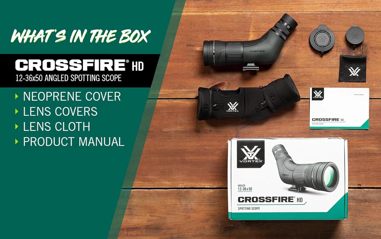 image:imageVortex Optics Crossfire HD Spotting Scopes HD Optical System Wide Field of View Helical Focus Tripod Adaptable Rubber Armor Waterproof Fogproof Shockproof Unlimited Unconditional Warranty1236x50 Angled