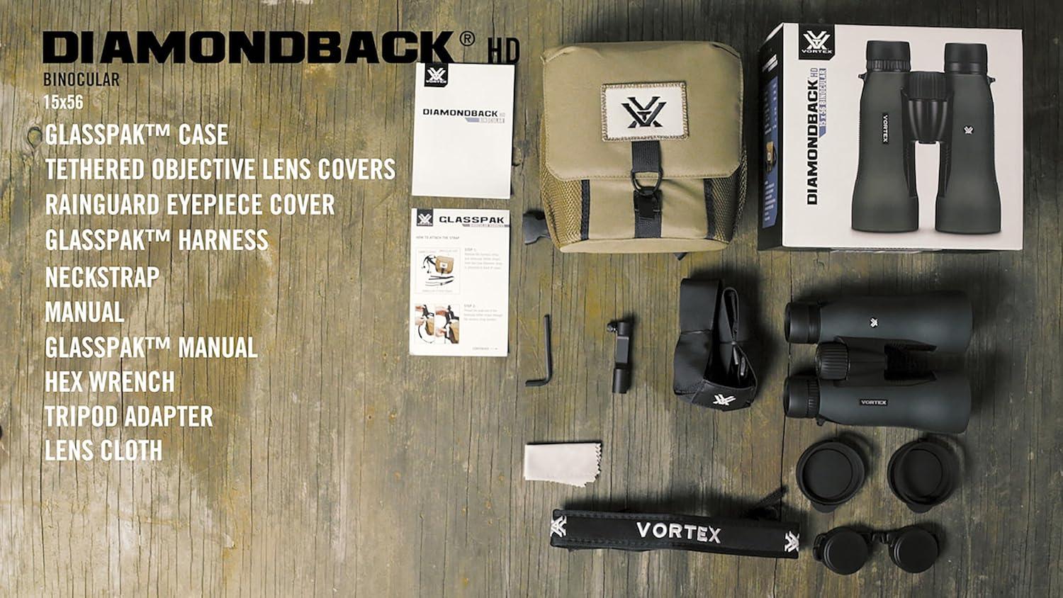 image:imageVortex Optics Diamondback HD 10x42 Binoculars HD Optical System Nonslip Grip Waterproof Fogproof Shockproof Included GlassPak Unlimited Unconditional Warranty15x56