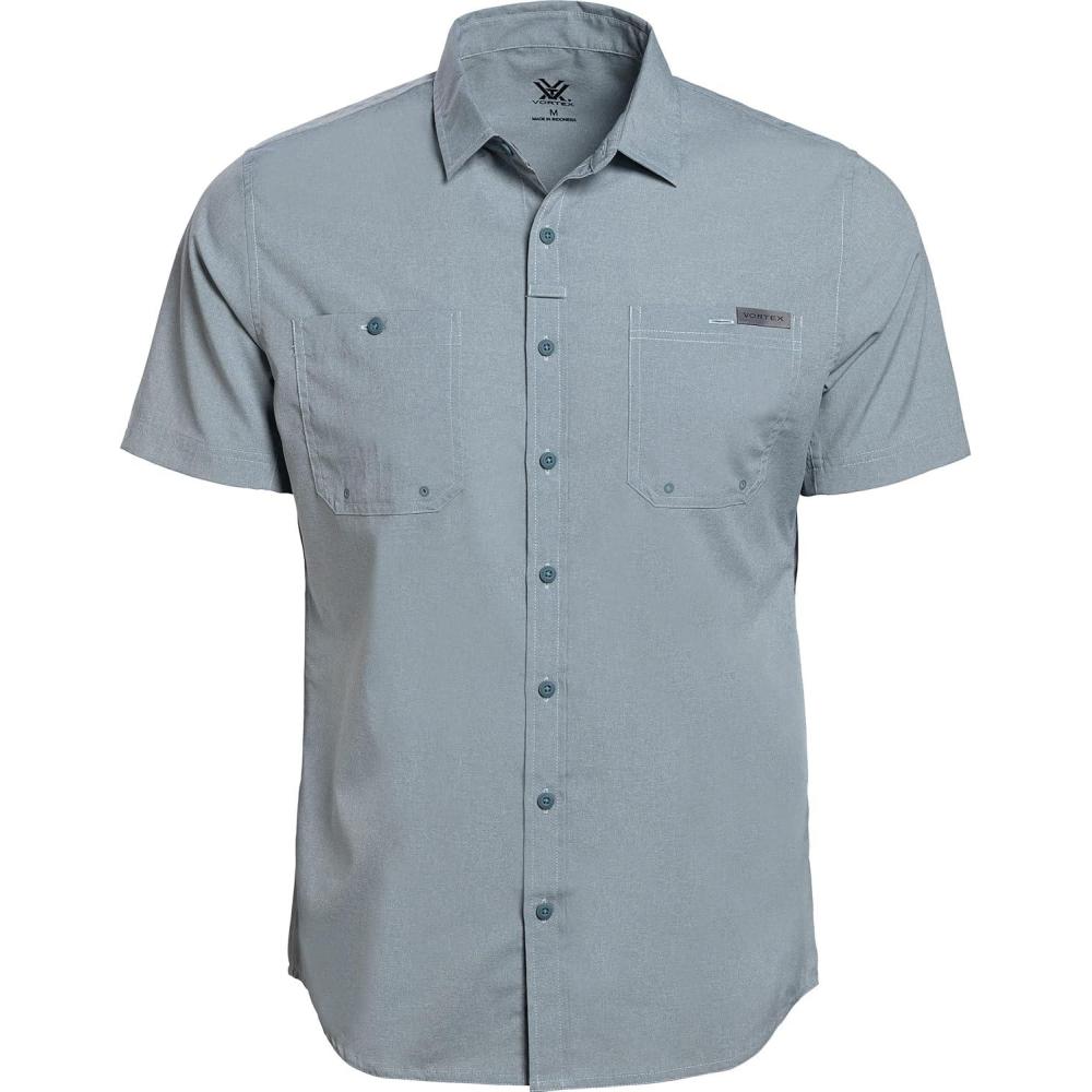 image:imageVortex Mens Alpine Cove Short Sleeve Shirts  UPF Sun Protection Moisture Wicking Quick Dry Temperature Regulating FabricShale Blue
