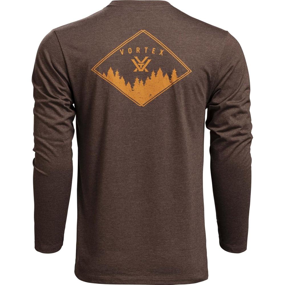 image:imageVortex Mens Diamond Crest Long Sleeve TShirtsBrown Heather