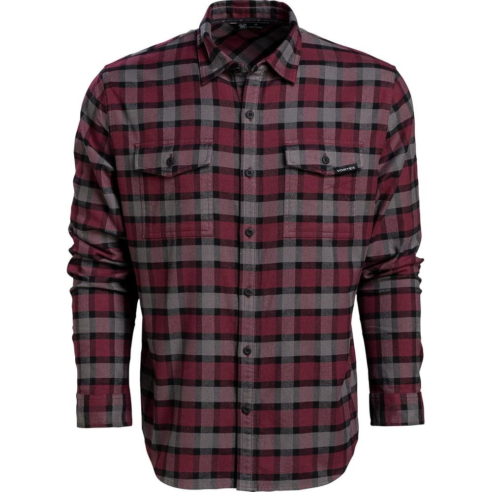 image:imageVortex Mens Timber Rush Flannel Shirts Mechanical Stretch Moisture Wicking Underarm GussetBurgundy