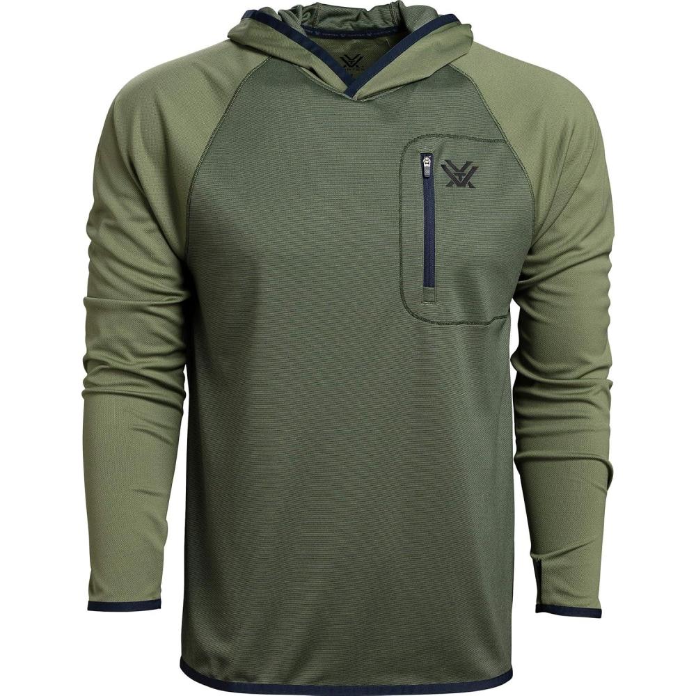 image:imageVortex Mens Weekend Rucker Hooded Long Sleeve Shirts Moisture Wicking UPF Sun Protection Stain Release TechnologyGreen
