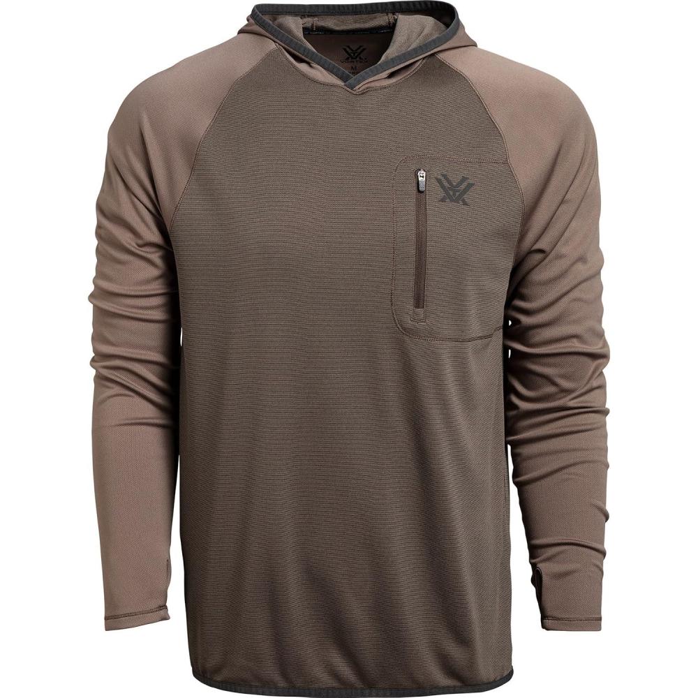 image:imageVortex Mens Weekend Rucker Hooded Long Sleeve Shirts  Moisture Wicking UPF Sun Protection Stain Release TechnologyPeat