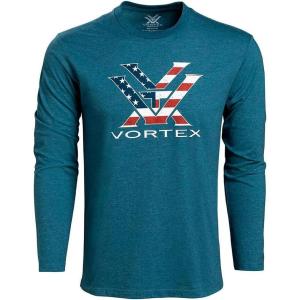 Vortex Men’s Stars & Stripes Long Sleeve T-Shirts(Blue Heather)