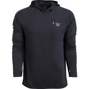 Vortex Men’s Weekend Rucker Hooded Long Sleeve Shirts – Moisture Wicking, UPF Sun Protection, Stain Release Technology(Black)