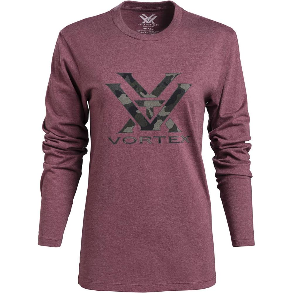 image:imageVortex Womens Camo Core Logo Long Sleeve TShirtsBurgundy Heather