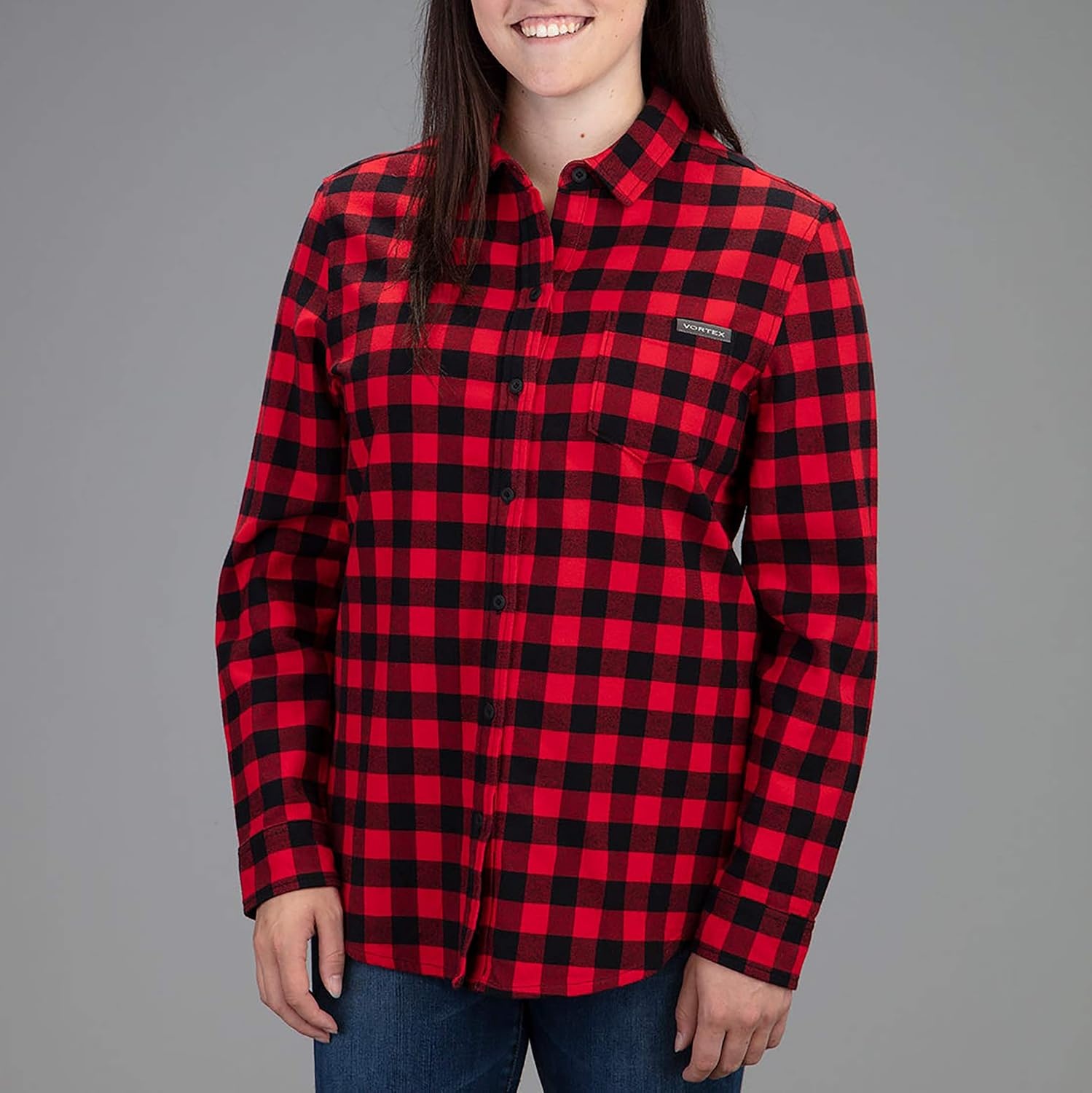 image:imageVortex Womens Timber Rush Flannel MoistureWicking HighPerformance Cotton Long Sleeve ShirtRed Buffalo
