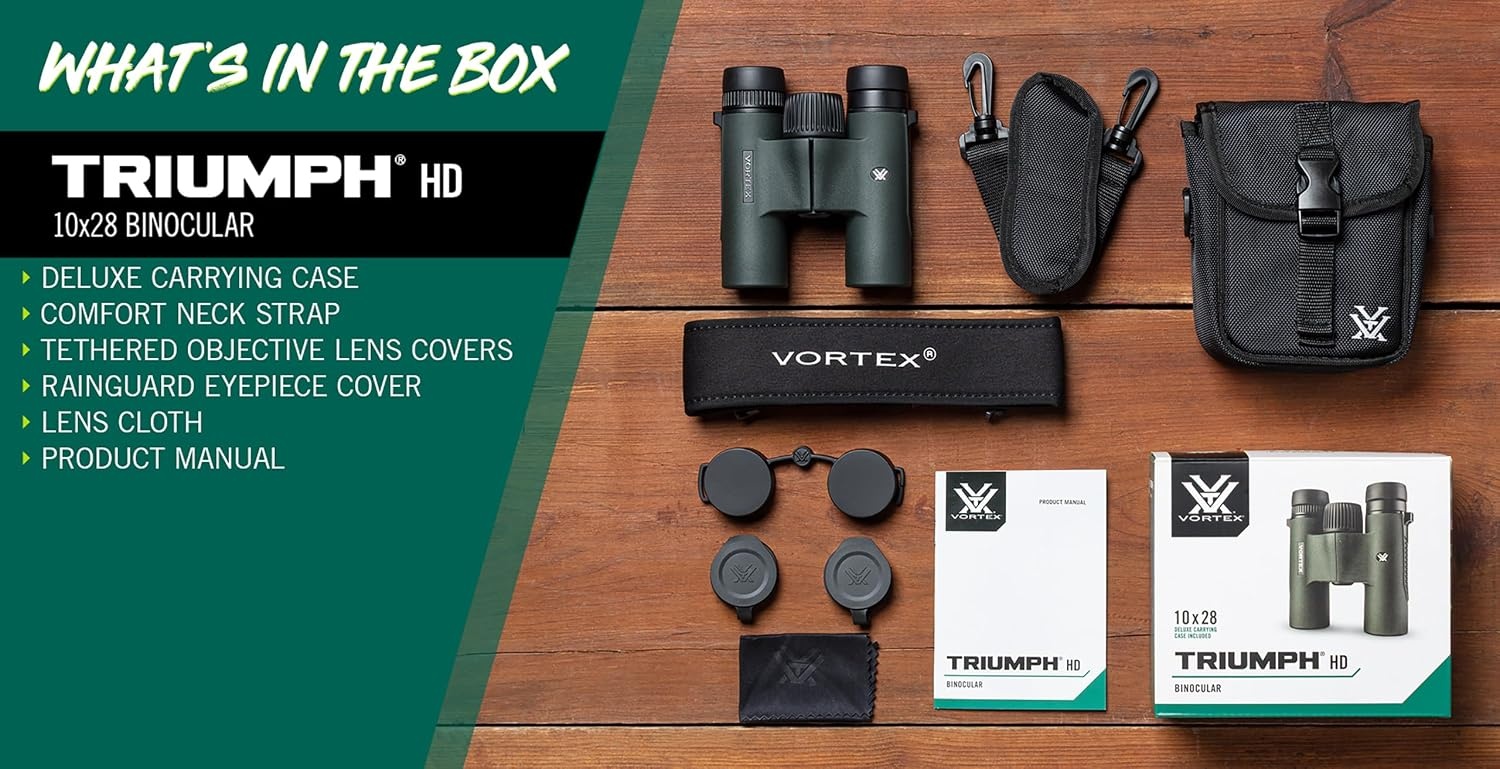 image:imageVortex Triumph HD 10x28 Binoculars HD Optics Tripod Adaptable Waterproof Fogproof Shockproof Included Carry Case Unlimited Unconditional WarrantyGreen